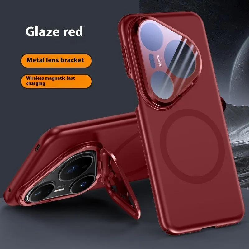 Magnetic lens bracket phone case for Huawei P80 series in frosted black finish showing back shell design