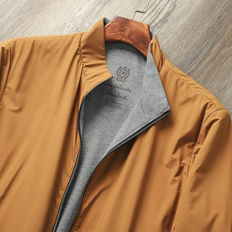 Men's stand collar business casual jacket in polyester-cotton blend available in multiple colours