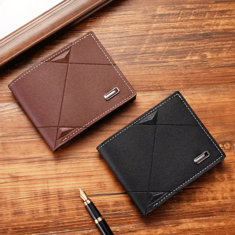 Men's three-fold horizontal wallet in soft PU leather with multiple card slots