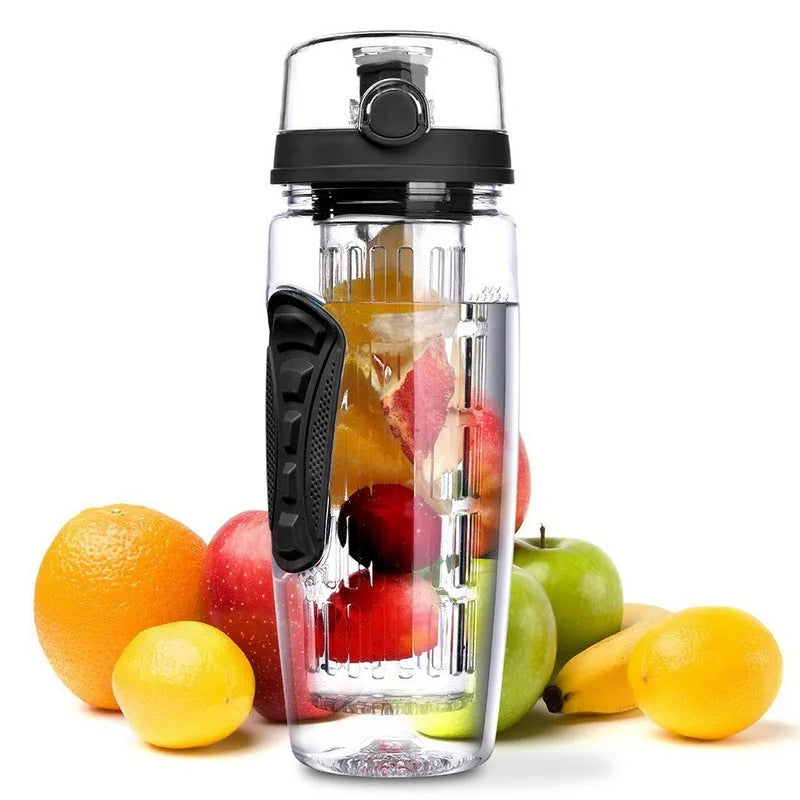 32oz Tritan fruit infuser water bottle with leakproof lid and removable fruit cup