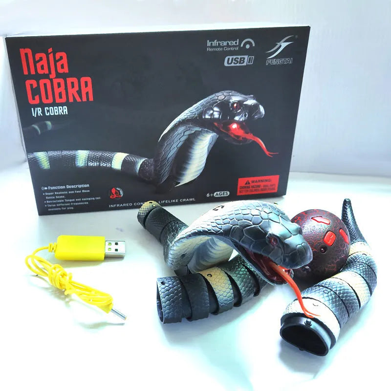 Smart sensing electronic snake cat toy with USB charging cable and realistic cobra design