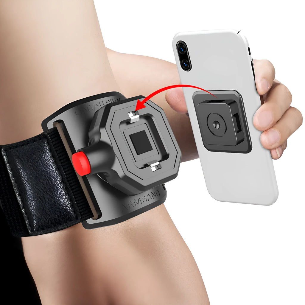 Universal plastic cycling swivel phone holder in black with ABS nylon fibre construction for bicycle handlebar mounting