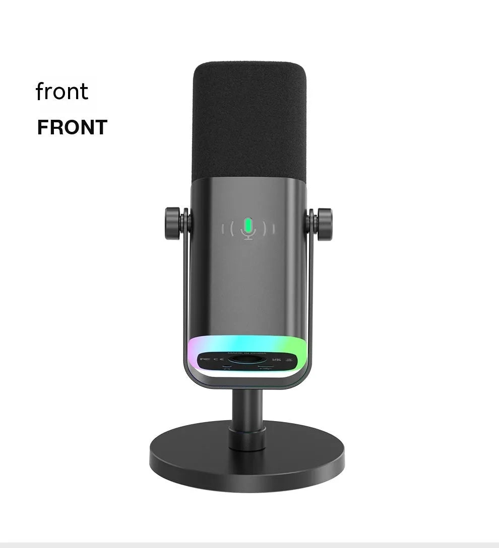 Dynamic noise reduction microphone in black, pink, or white colour with matching cable and base.