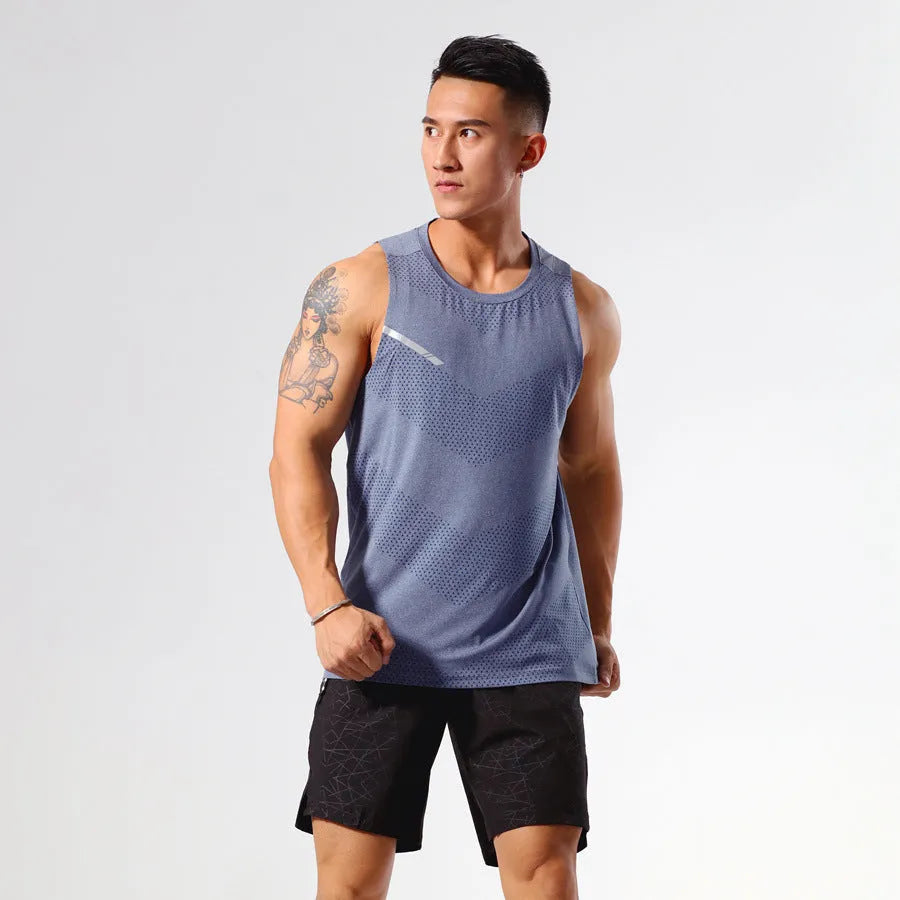 Men's solid colour quick-drying sports tank top for summer outdoor running and fitness.