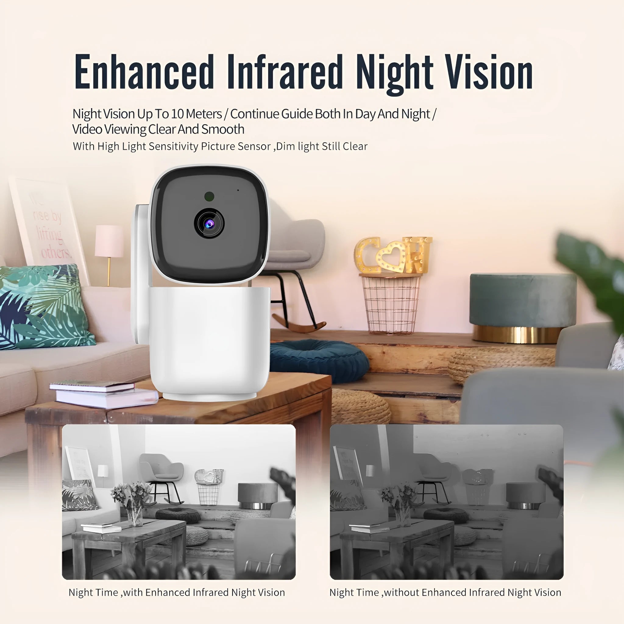 White PTZ motion tracking night vision indoor camera with two-way intercom on a wall mount