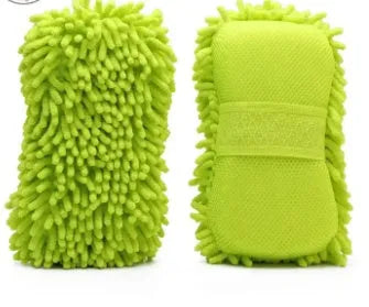 Silver green car wash sponge measuring 14x25cm with spiral chenille construction for vehicle cleaning