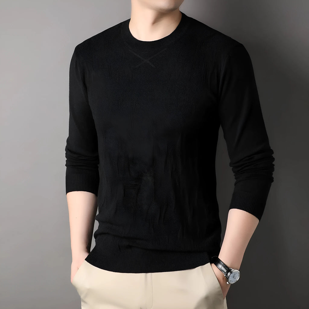 Men's solid colour polyester fibre loose fit long sleeve sweater in khaki, available in sizes M to 4XL