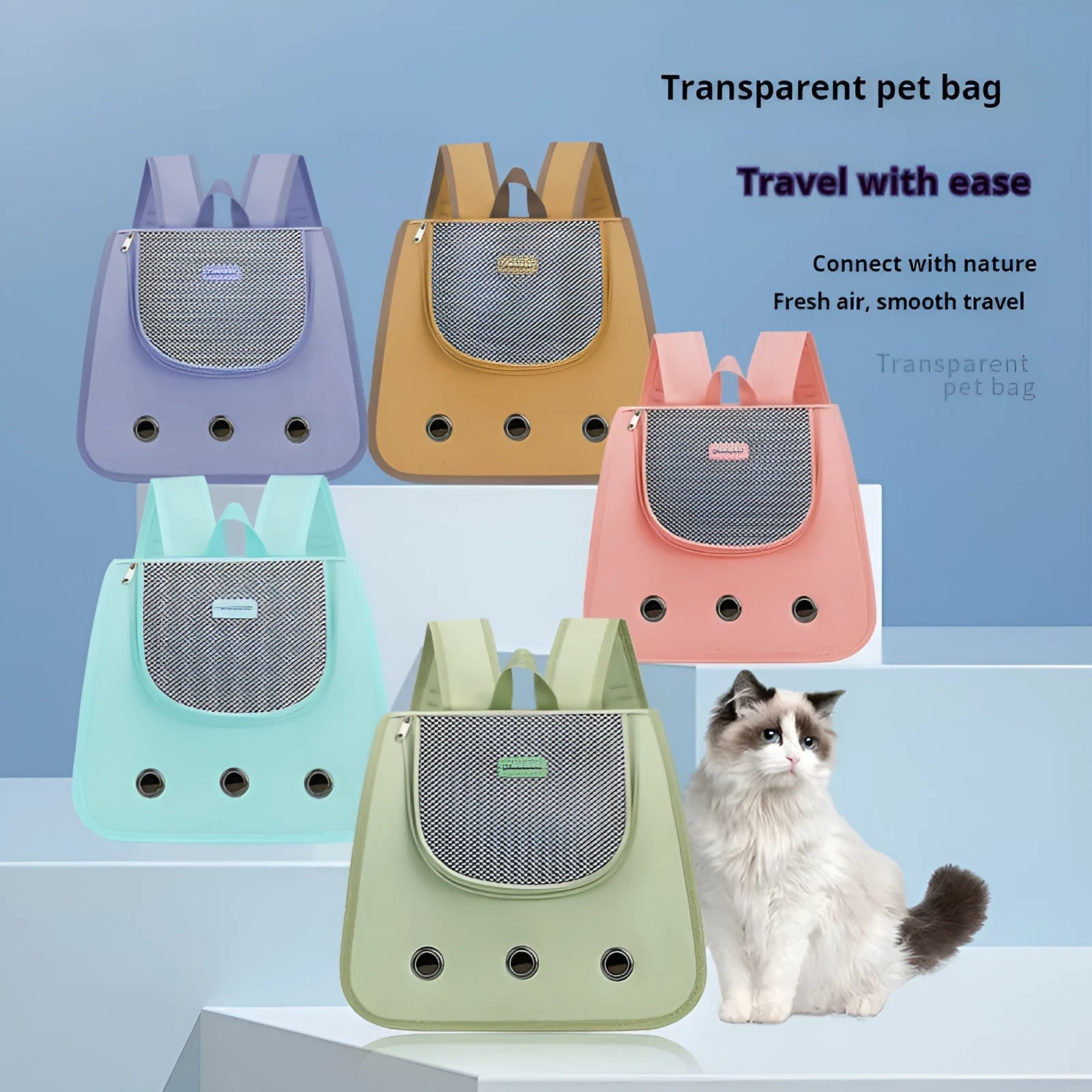Medium-hard Oxford cloth cat backpack carrier in a choice of five solid colours.