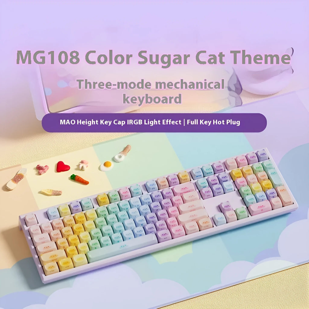 MG108B colour sugar cat three model-piano shaft Bluetooth mechanical keyboard in colour candy cat styling