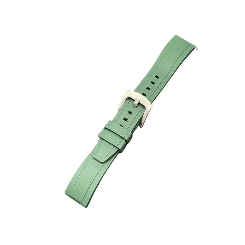 Silicone replacement watch strap with quick release in black, 20mm width, pin buckle closure