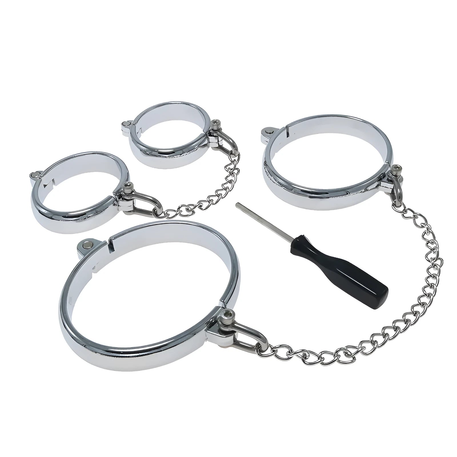 Silver zinc alloy handcuffs and footcuffs adult sex toy accessories with stainless steel bracelet fittings
