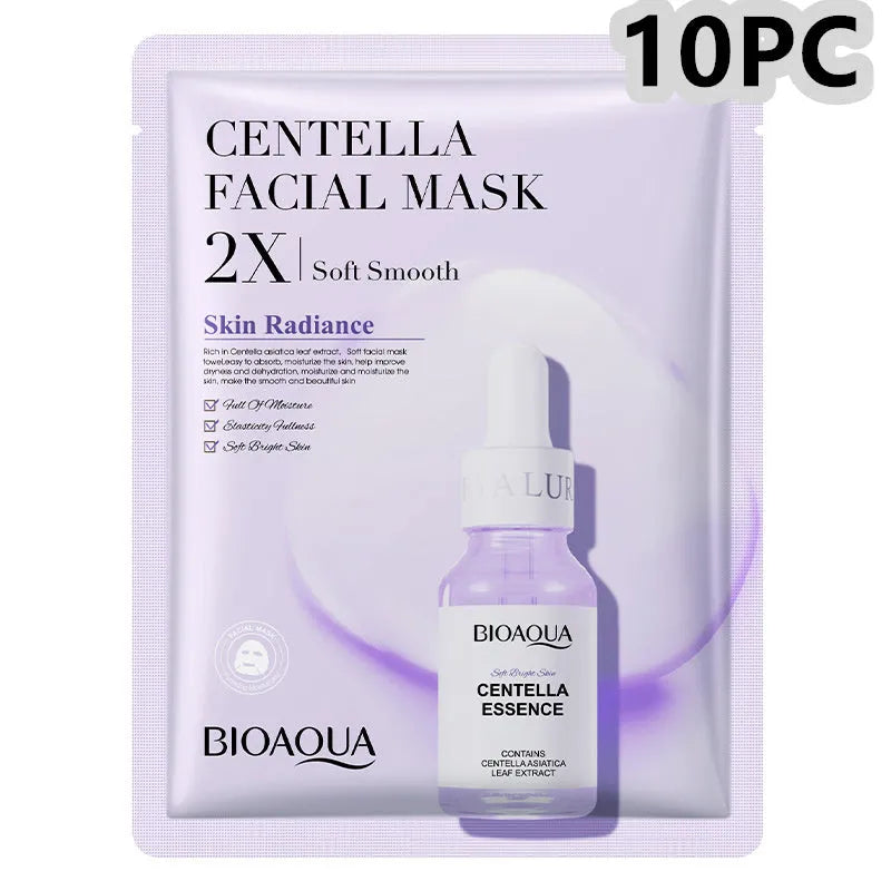 Collagen face sheet mask with 30g gel formula showing hyaluronic acid and Centella Asiatica variants