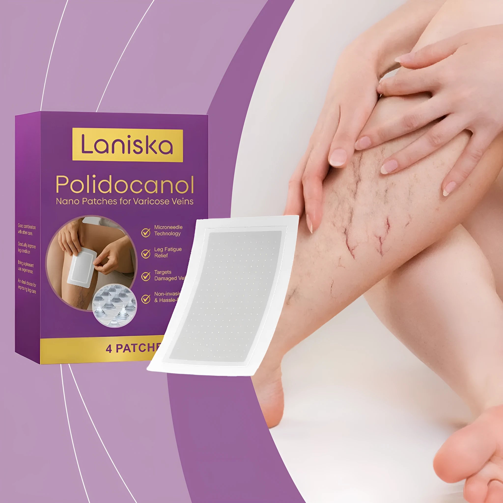 Four micro needle leg care patches with botanical extracts in hydrogel formulation