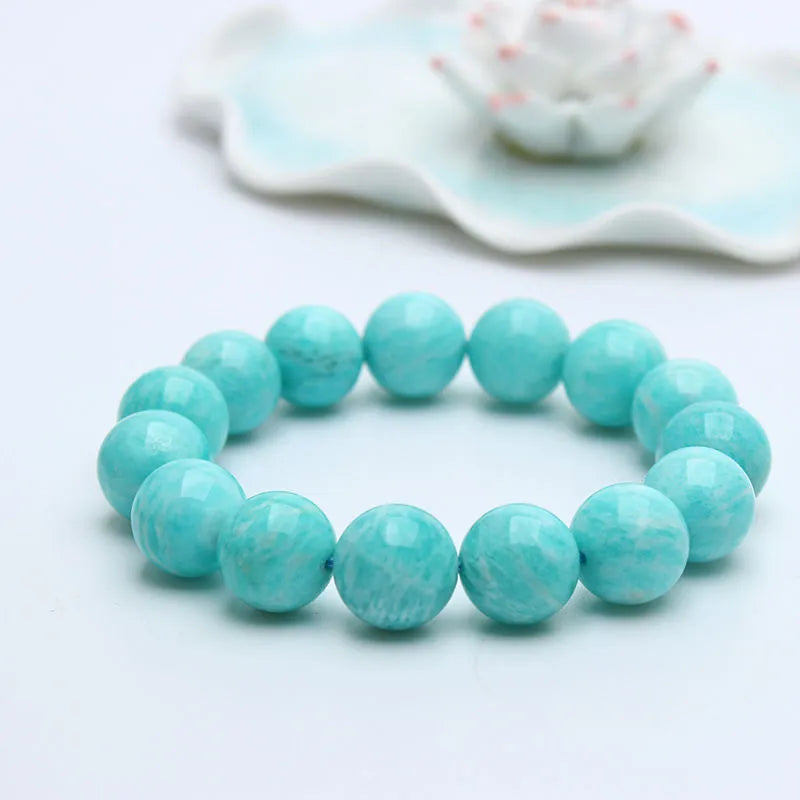 Natural amazonite gemstone bracelet with blue-green beads in unisex design