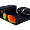 Men's orange red polarised aviator sunglasses with a metal frame and HD lenses.