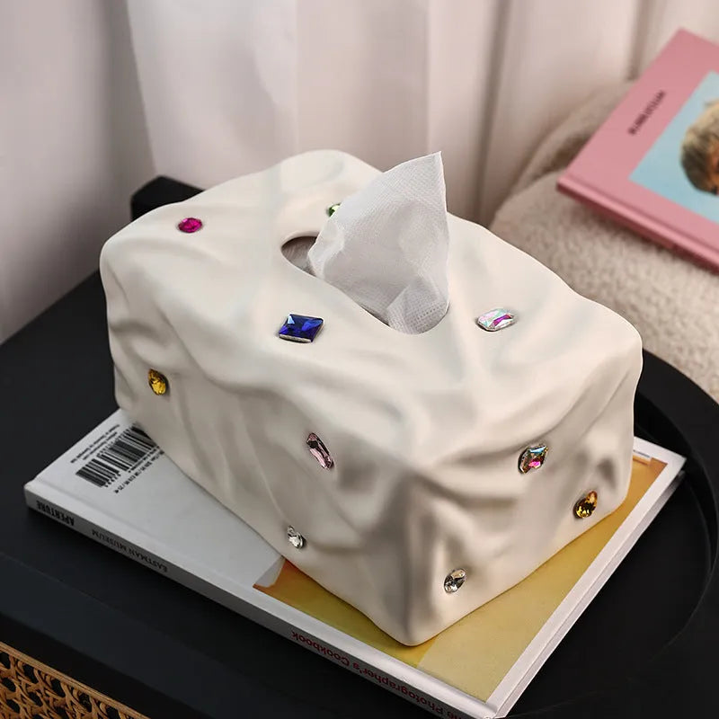 Ceramic tissue box in light luxury style with matte coconut milk white or silver electroplated finish