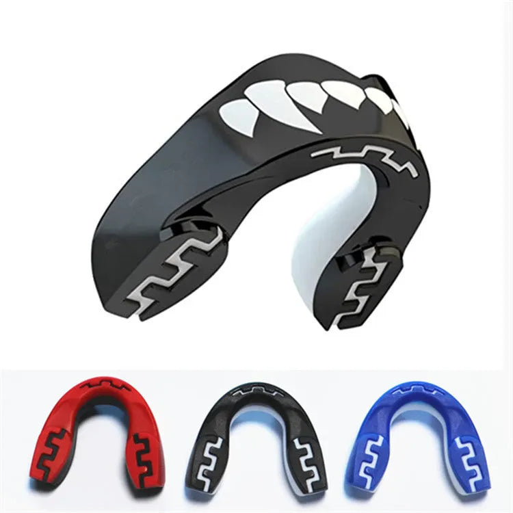 Adult boxing mouthguard with printed tooth design in black and white colour for martial arts training