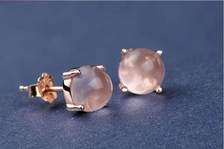Rose gold drop earrings with Korean style design and synthetic ross quartz