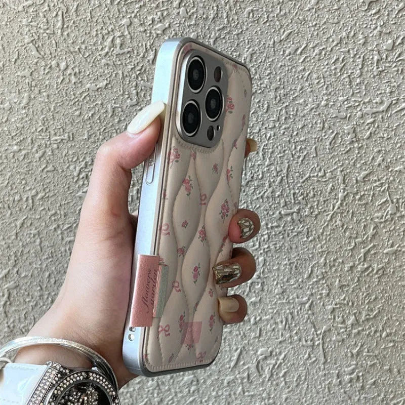 Creative down jacket small floral embossed leather phone case for iPhone