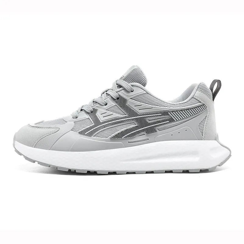 Men's casual non-slip shock absorption sneaker with breathable KPU upper, popcorn rubber sole, available in white