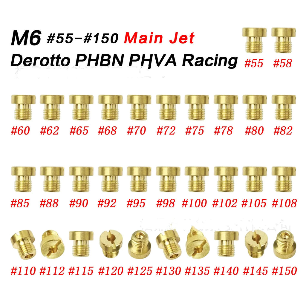 M6 brass carburetor main jet nozzle for Derotto PHBN PHVA models with size range 55-150