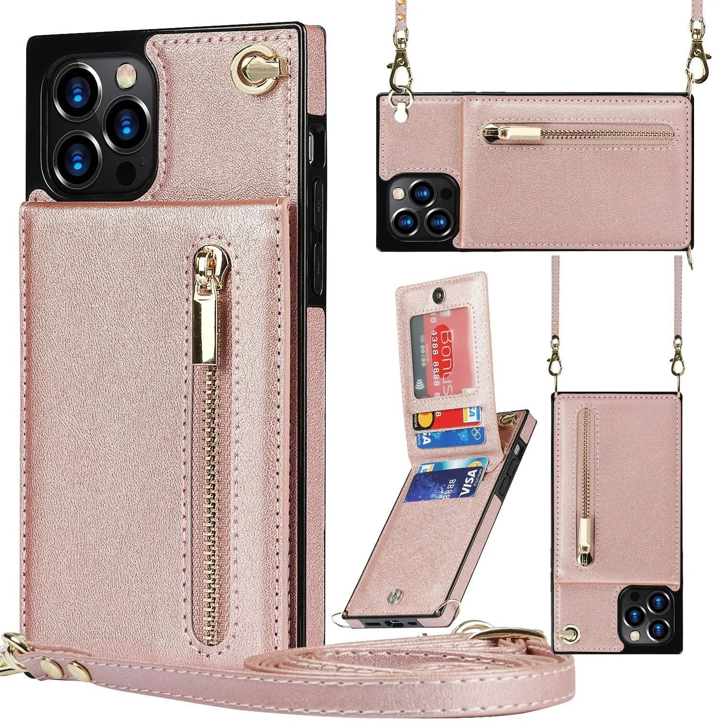 Leather and TPU messenger-style protective case for mobile phone in solid colour.