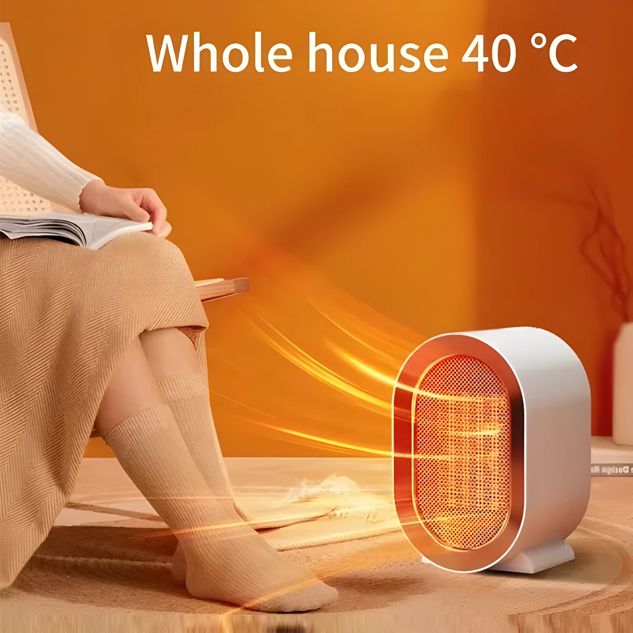 Desktop ceramic heater in choice of colours with mechanical two-speed controls