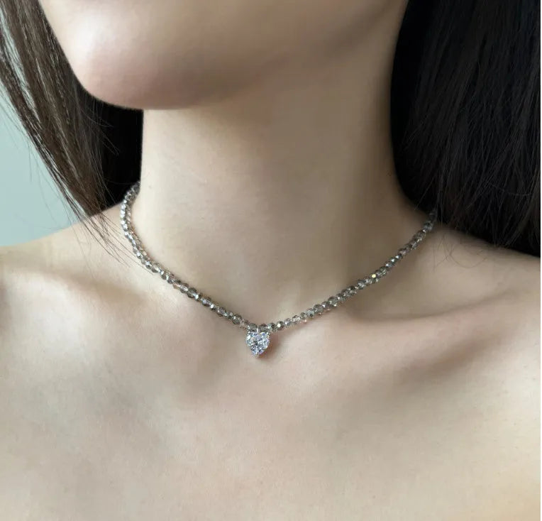 Sterling silver heart pendant necklace for women, platinum white love finish, 925 silver electroplated