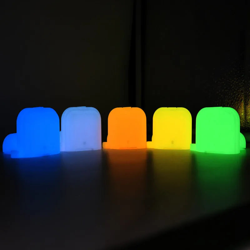 Luminous blue silicone flip case for AirPods with an attached hanging strap.
