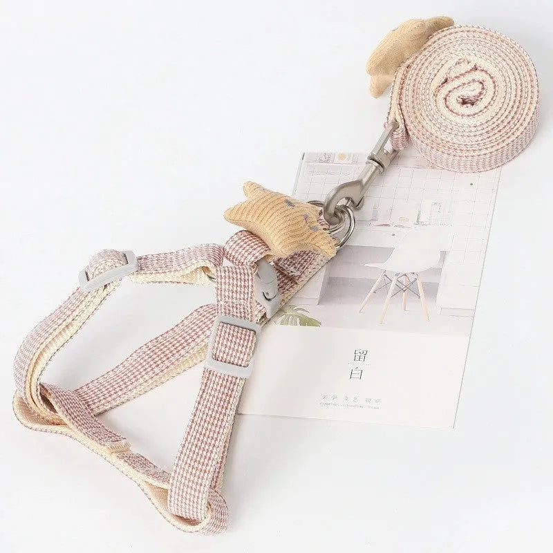 Nylon houndstooth dog leash in red with metal clip, 120cm length, 1.0cm width for small dogs