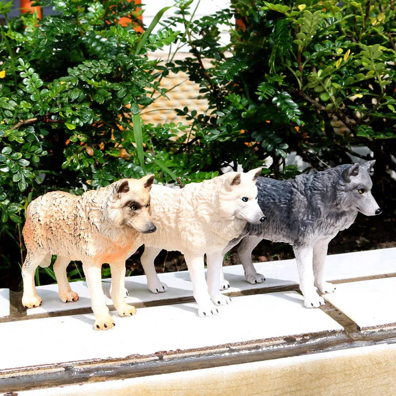 Solid plastic grey wolf animal figure toy in walking pose for children's educational play