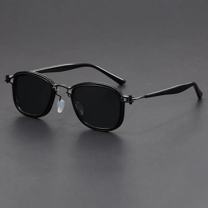 Retro square sunglasses with a hybrid metal and plastic frame, featuring decorative lightning patterns, shown in the Hawksbill Tea colour variant.