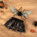 Halloween dog costume suit in polyester fabric shown on a pet, available in sizes small, medium, large, and extra large.