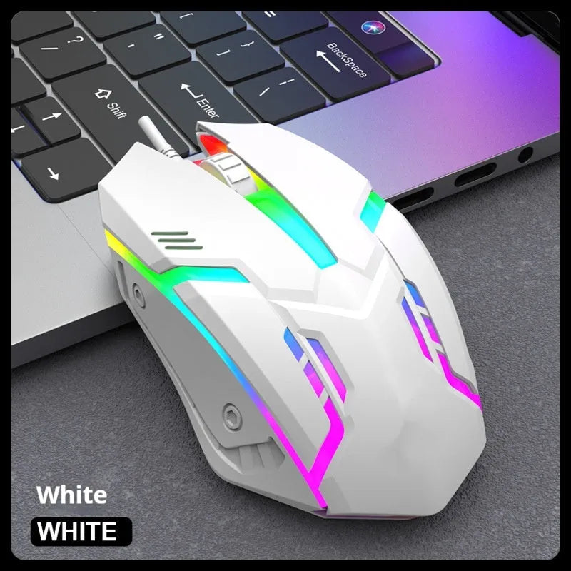 Black e-sports weighted wired mouse with USB cable on flat surface