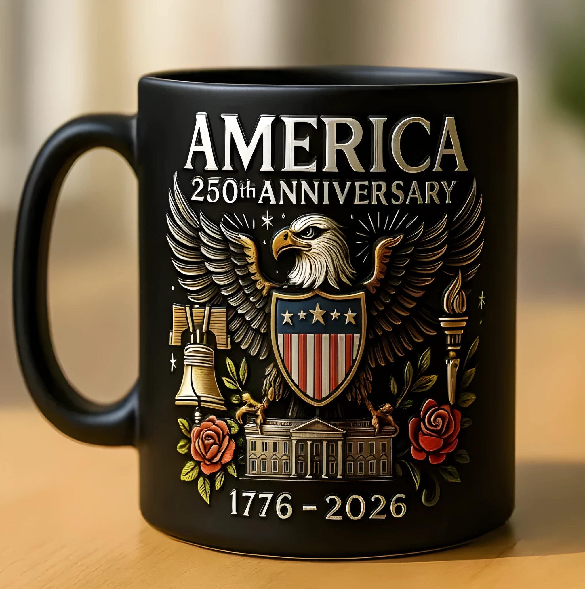 America's 250th anniversary commemorative ceramic mug with floor plan design in modern art style, 11oz size