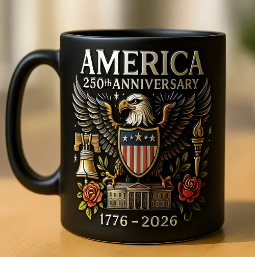 America's 250th anniversary commemorative ceramic mug with floor plan design in modern art style, 11oz size