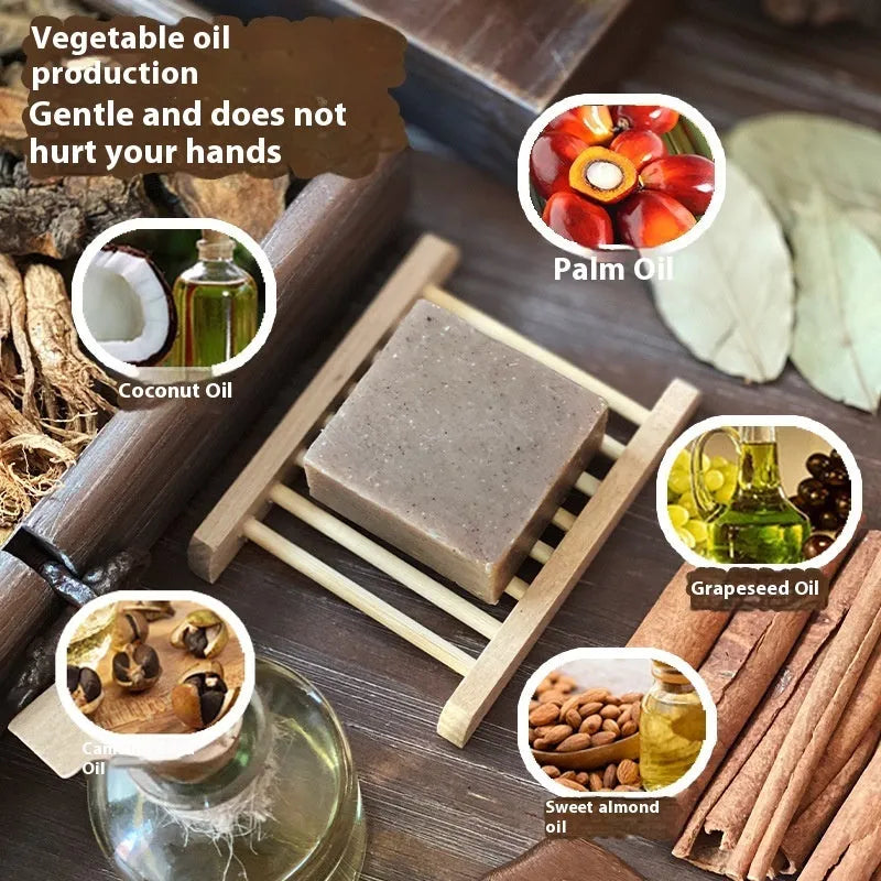 A 72-gram bar of nine grass cold process shampoo soap, silicone oil-free.