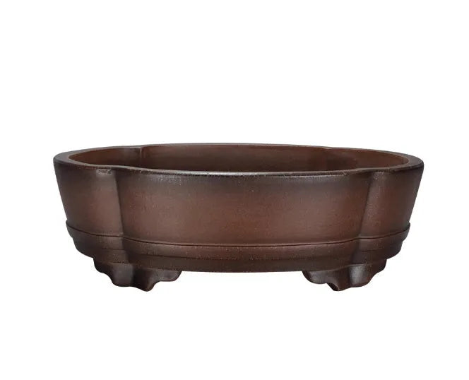 Classical green plant design purple clay bonsai pot for indoor use.
