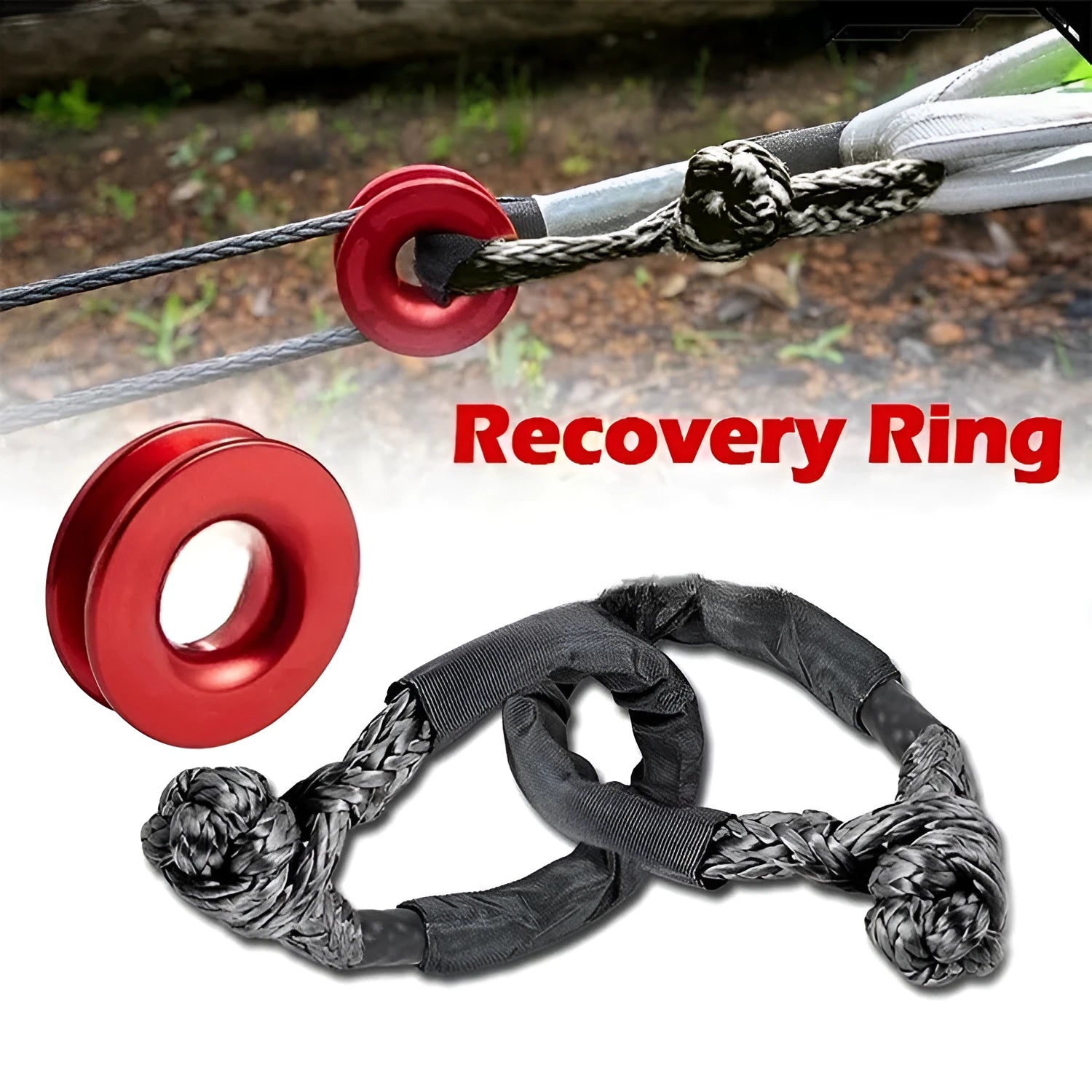 Polymer soft shackle trailer rope for vehicle recovery with 12mm diameter and 17-tonne load capacity