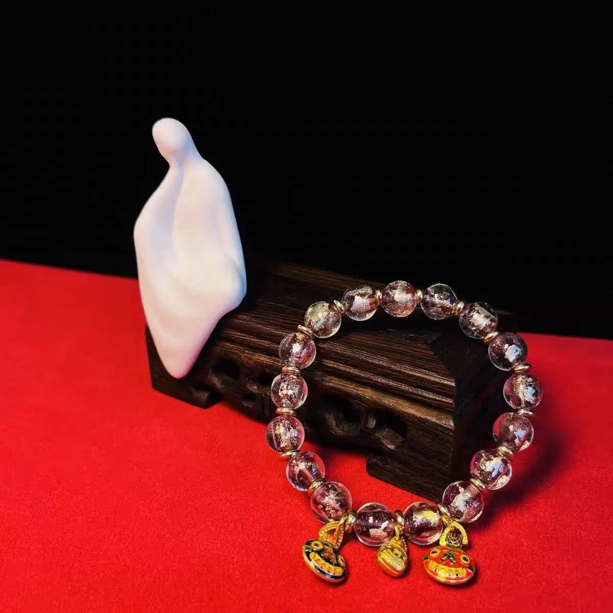 Ancient French glaze year glass bracelet with geometric auspicious patterns in court style