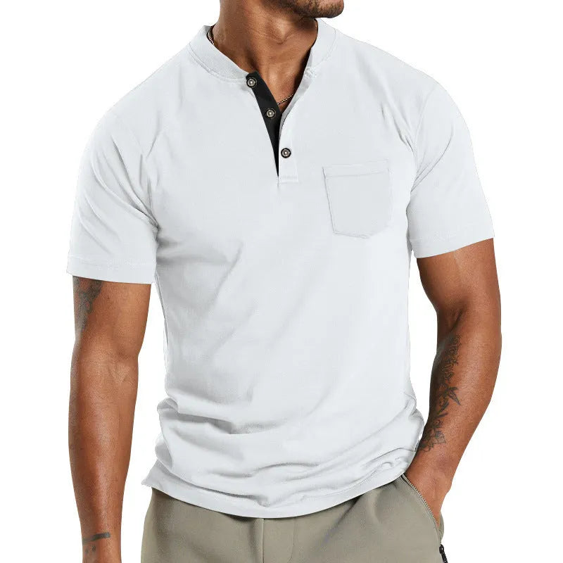Plus size men's short sleeve button-down shirt in army green with chest pocket