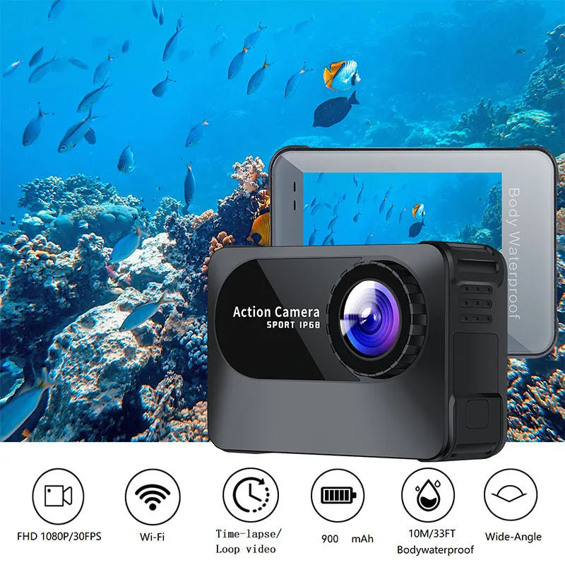 Black outdoor sports camera tachograph with 170-degree lens and compact 66mm design