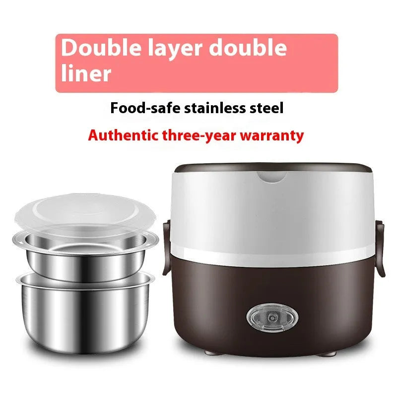Double layer pink portable plug-in insulated lunch box with stainless steel inner liner