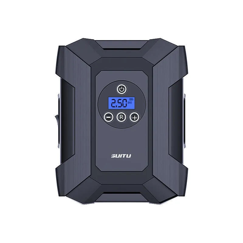 Portable car mini SUV air pump with digital display, LED light, and 300cm power cord