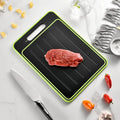 Grey square aluminium cutting board with double sides, grinding teeth and built-in knife sharpener
