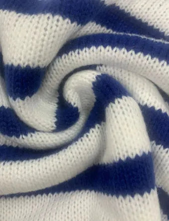 Sapphire Blue striped British style pullover jumper with contrast colour design and round neck
