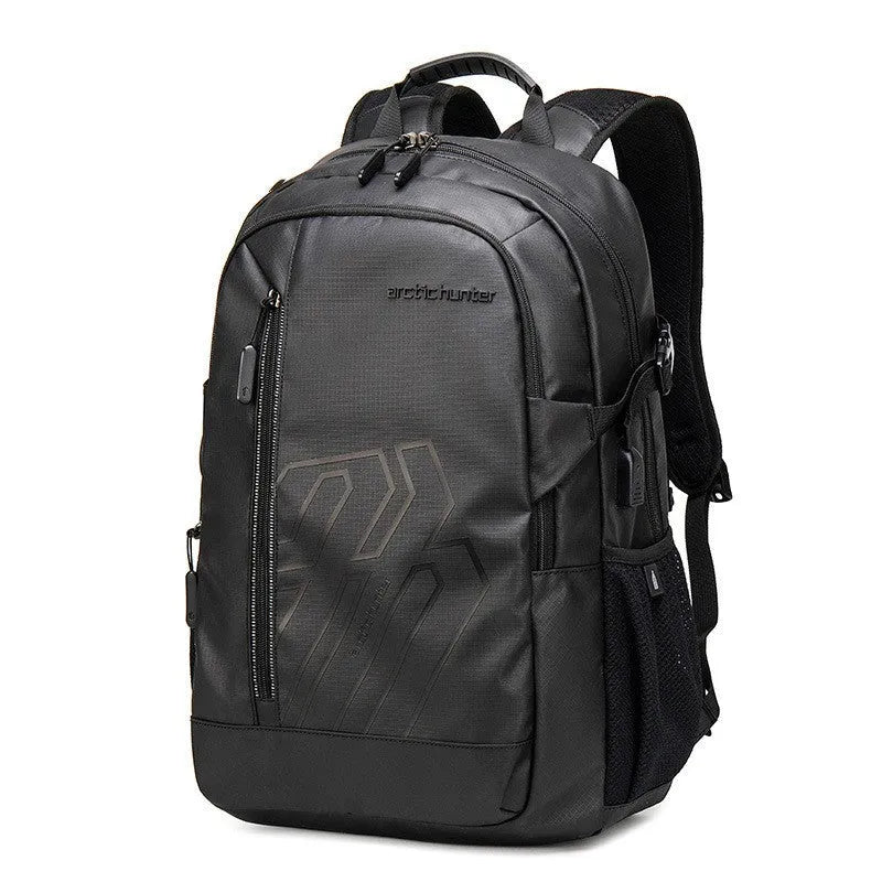 Casual plaid polyester computer backpack with curved shoulder strap, shown in blue colour