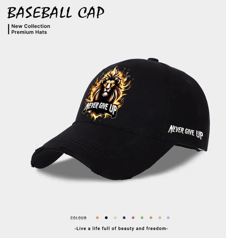 Men's polyester baseball cap in beige, black and blue colours with adjustable strap
