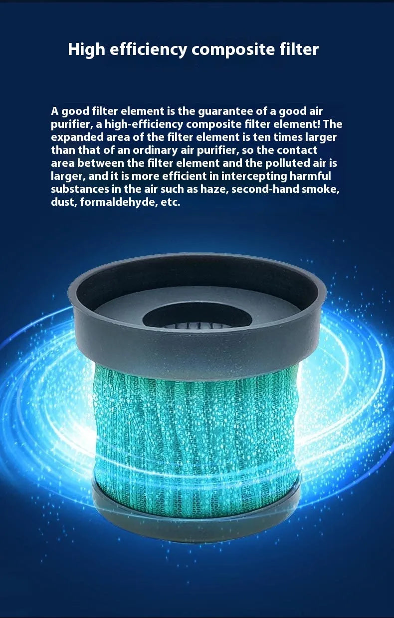 Black USB car air purifier with negative ion technology measuring 187mm tall