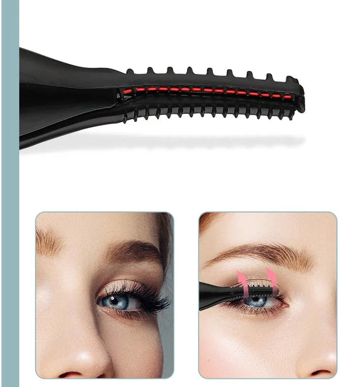 Rechargeable electric heated eyelash curler with 360 rotating comb in black